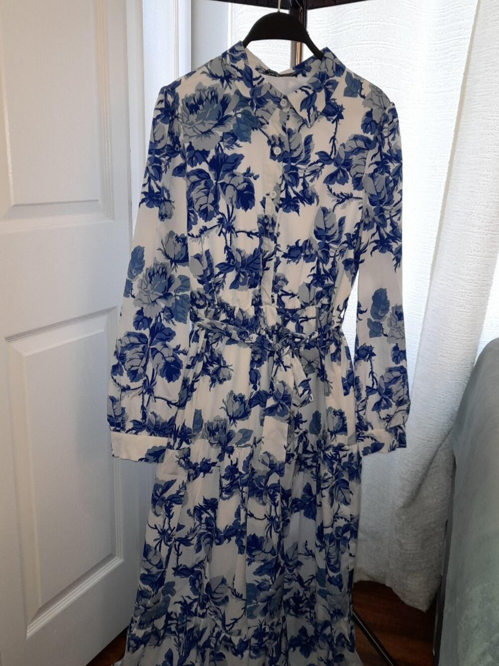 Floral Blue Long Sleeve Dress